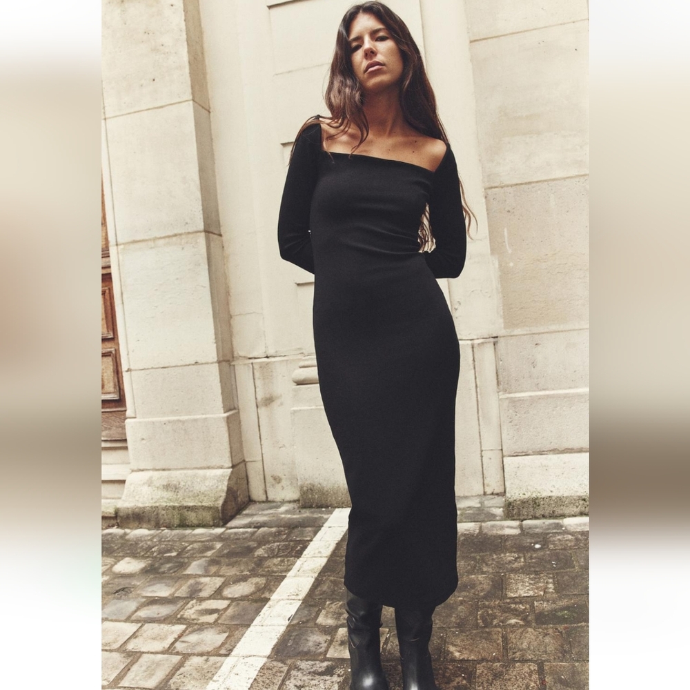 NWT ZARA TAILORED MIDI SQUARE NECK DRESS